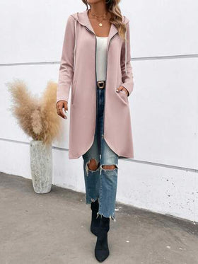 SHEIN LUNE معطف مزود بسحاب وخيط شد بقلنسوة في فصل الخريف/الشتاء، كاجوال