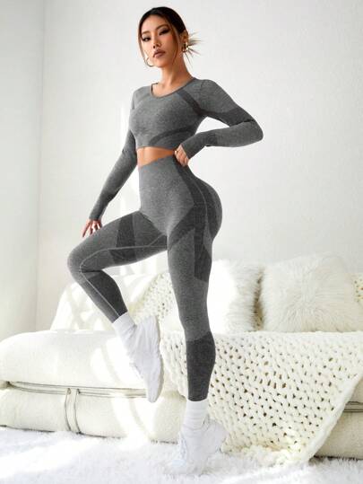 SHEIN Sport Gameset مجموعة رياضية للنساء بأكمام راغلان غير منفصلة