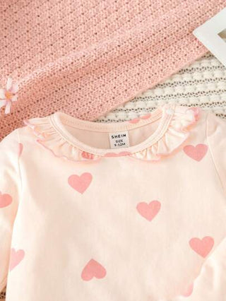 SHEIN بيجامة بناتية مع طقم رقبة على شكل بيتر بان وكشكشة على الأطراف وتصميم باتشورك