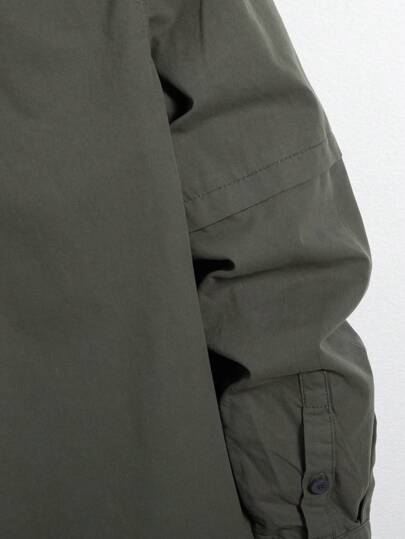 Manfinity Homme قميص جينز بجيب قابل للطي بدون تي شيرت، قميص جينز قطني سادة بأكمام طويلة وأزرار للخروج والعمل والعطلات والمتنزهات الوطنية، للخريف