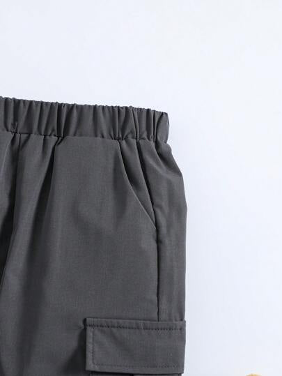 SHEIN بنطلون كاجوال فضفاض ومريح للصبي الصغير، بتصميم بضمة مناسب للمدرسة، الأنشطة الخارجية، الرياضة، التنزه ، 4-7 سنوات