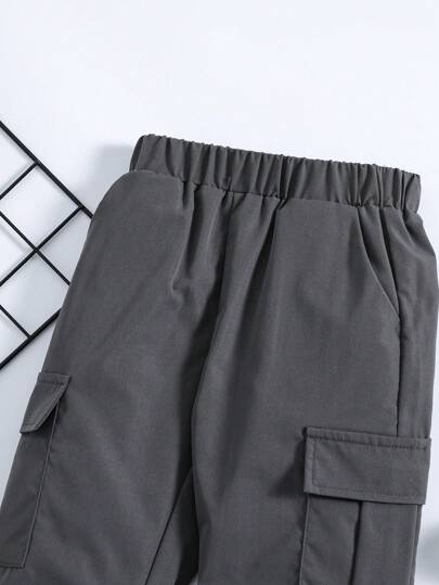 SHEIN بنطلون كاجوال فضفاض ومريح للصبي الصغير، بتصميم بضمة مناسب للمدرسة، الأنشطة الخارجية، الرياضة، التنزه ، 4-7 سنوات