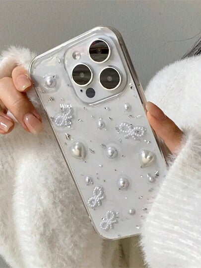 غطاء هاتف أبل فاخر مزخرف بالخرز والشريط الفضي متوافق مع هواتف iPhone 16 15 14 13 12 11 برو ماكس ميني XR X XS ماكس 7 8 بلس ملمس ناعم شفاف مع بريق الايبوكسي