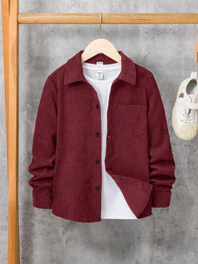 SHEIN قميص كاجوال بأكمام طويلة ذو لون أحادي للفتيان المراهقين