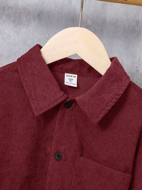 SHEIN قميص كاجوال بأكمام طويلة ذو لون أحادي للفتيان المراهقين