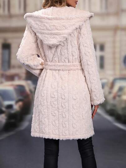 SHEIN LUNE معطف تيدي مفتوح امامي قبعة