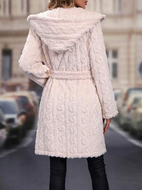 SHEIN LUNE معطف تيدي مفتوح امامي قبعة