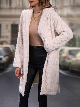 SHEIN LUNE معطف تيدي مفتوح امامي قبعة