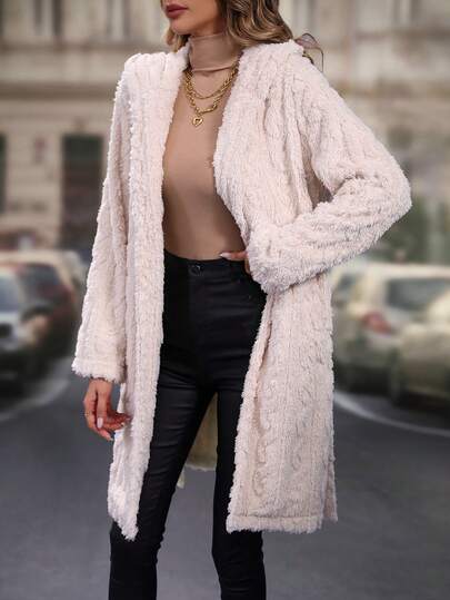 SHEIN LUNE معطف تيدي مفتوح امامي قبعة