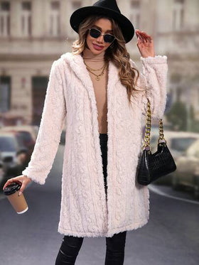SHEIN LUNE معطف تيدي مفتوح امامي قبعة