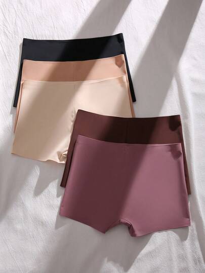Shein Underwear&Sleepwear Basics سروال قصيرة داخلي موحدة اللون مشدود 5 قطع