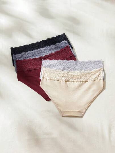 Shein Underwear&Sleepwear Basics ملابس داخلية أنثوية من الدانتيل بخمس قطع متباينة اللون