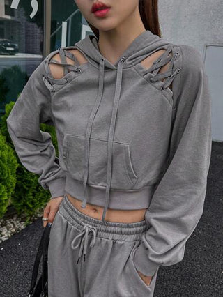 Dazy Designer كنغرو جيب هودي بقطعة قصيرة سحّاب