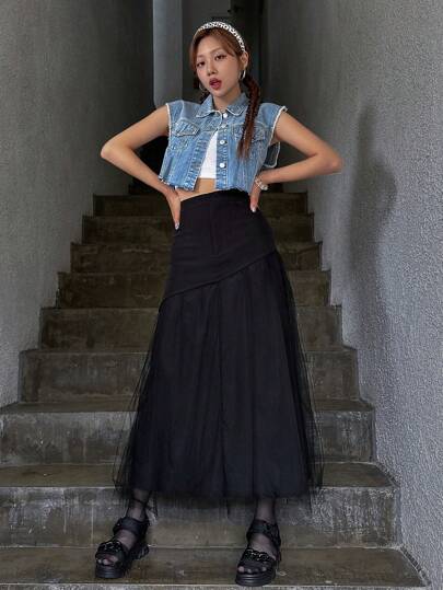 Dazy Designer تنورة بتطريز شبكي