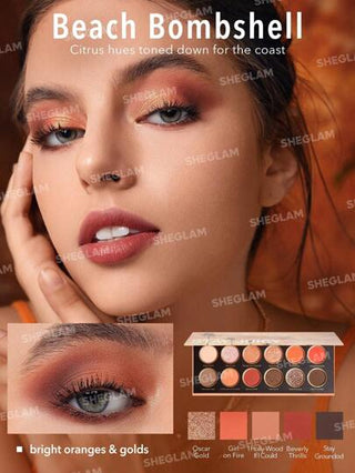 SHEGLAM ابقي جذابة، لوحة ظلال العيون اللامعة المعدنية غير اللامعة من لا باليت، 12 لونًا، برتقالي أحمر لامع، ألوان شديدة الصبغة، تدوم طويلاً، لا تلطخ، ظلال عيون متينة تدوم طويلاً، مستحضرات تجميل العيون، ، ظلال عيون الشتوية عيد الأب التخرج عيد الميلاد...