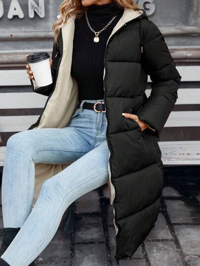 SHEIN Frenchy معطف مبطن مزود بسحاب وكابور في فصل الخريف/الشتاء