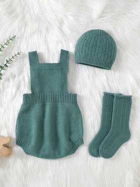 SHEIN Vintaside Kids للبنات الاطفال محبوك مضلع بوديسوت & قبعة & جوارب بدون تي شيرت
