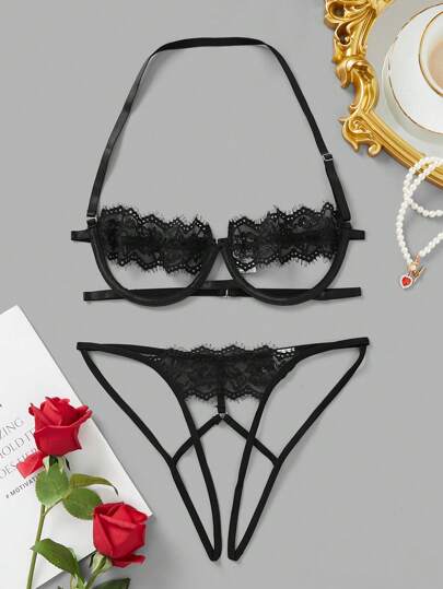 Classic Sexy طقم ملابس داخلية قص مجوف حلقة معدني