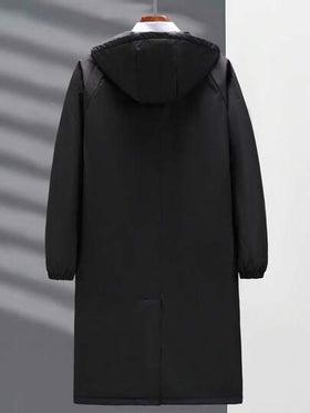 Manfinity Homme معطف شتوي مبطن بغطاء رأس للرجال بجيب قلاب بفتحة واسعة، أكمام طويلة، للخريف/الشتاء قطعة واحدة