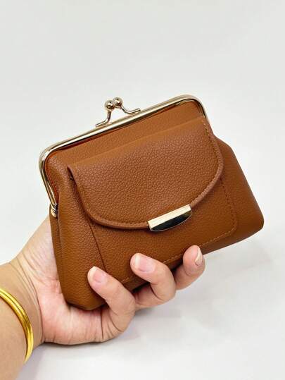 محفظة نسائية قصيرة عصرية جديدة بنمط ليتشي مع فتحات لبطاقات الائتمان، محفظة نسائية صغيرة، محفظة نقود