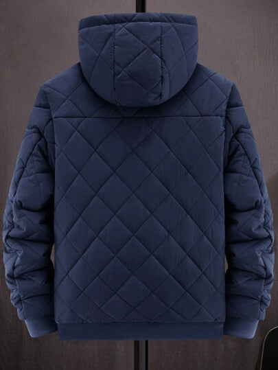 Manfinity Homme 1 قطعة جاكيت ذات سحاب للرجال، مبطنة بالحرارة، ضيقة السوربيه، مزودة بقلنسوة