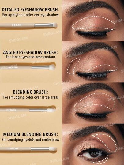 SHEGLAM مجموعة فرش مكياج Glam 101 Eye Essentials مع حقيبة، مجموعة فرش مكياج صناعية محمولة، مزج ظلال العيون، فرش مكياج عيون مدببة، منظم فرش المكياج، حقيبة سفر عيد الأب التخرج عيد الميلاد العطلة الربيع الصيف Y2K فاخر أزياء مكياج مستحضرات التجميل حفل...