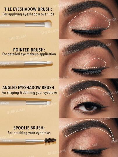 SHEGLAM مجموعة فرش مكياج Glam 101 Eye Essentials مع حقيبة، مجموعة فرش مكياج صناعية محمولة، مزج ظلال العيون، فرش مكياج عيون مدببة، منظم فرش المكياج، حقيبة سفر عيد الأب التخرج عيد الميلاد العطلة الربيع الصيف Y2K فاخر أزياء مكياج مستحضرات التجميل حفل...