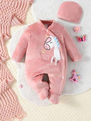 SHEIN جمبسوت للقدمين مطرز بوحيد القرن للبنات الاطفال