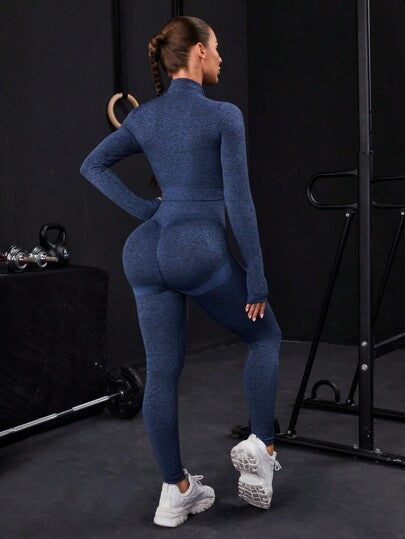 POWERISTA Powerista طقم رياضي للنساء يضم سترة ذات سحاب وتفاصيل خياطة وثقوب إبهام، وبنطلون لياقة