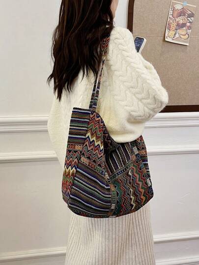 1 قطعة نمط بسيط عصري سعة كبيرة حقيبة كتف، قابلة للطي للتنقل اليومي والتسوق