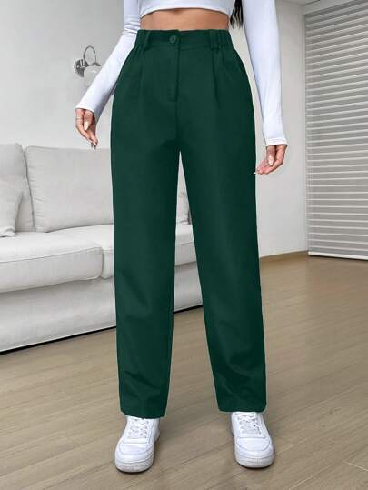 EZwear بنطلون بساق مستقيم موحدة اللون تجاعيد مطوية