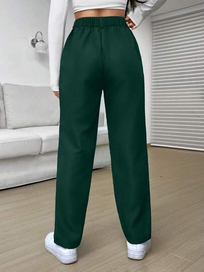 EZwear بنطلون بساق مستقيم موحدة اللون تجاعيد مطوية