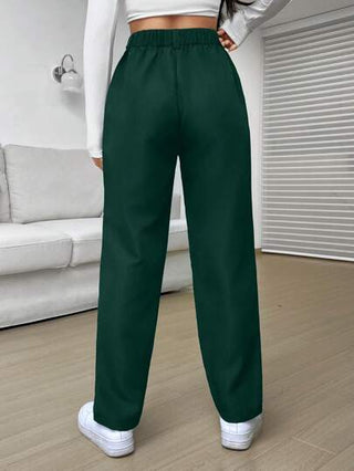 EZwear بنطلون بساق مستقيم موحدة اللون تجاعيد مطوية