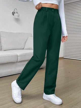 EZwear بنطلون بساق مستقيم موحدة اللون تجاعيد مطوية