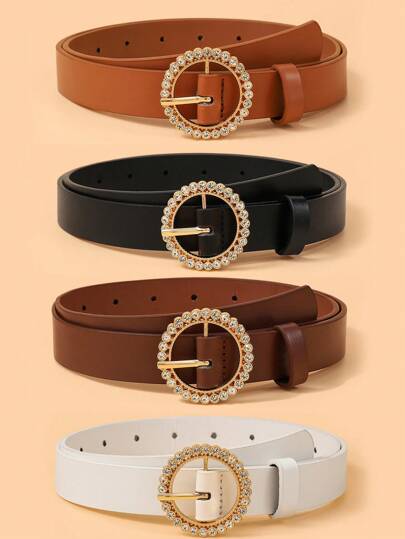 4 قطع/مجموعة إبزيم دائري من الراين الذهبي أنيق ومتعدد الاستخدامات لحزام النساء، مناسب للمناسبات اليومية والاحتفالية في الصيف والمدرسة والخريف وعيد الهالوين