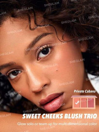 SHEGLAM أحمر خدود Sweet Cheeks Trio-Private Cabana 3-Clolor Powder Blush Palette Long-Lasting High Pigment Poreless Matte Cheeks All-Day Blusher Christmas Winter Pink Brown Rosa Blush عيد الأب التخرج عيد الميلاد العطلة الربيع الصيف Y2K فاخر أزياء...