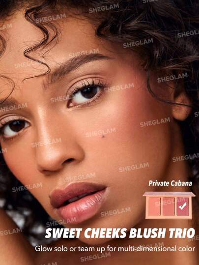 SHEGLAM أحمر خدود Sweet Cheeks Trio-Private Cabana 3-Clolor Powder Blush Palette Long-Lasting High Pigment Poreless Matte Cheeks All-Day Blusher Christmas Winter Pink Brown Rosa Blush عيد الأب التخرج عيد الميلاد العطلة الربيع الصيف Y2K فاخر أزياء...