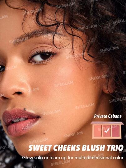 SHEGLAM أحمر خدود Sweet Cheeks Trio-Private Cabana 3-Clolor Powder Blush Palette Long-Lasting High Pigment Poreless Matte Cheeks All-Day Blusher Christmas Winter Pink Brown Rosa Blush عيد الأب التخرج عيد الميلاد العطلة الربيع الصيف Y2K فاخر أزياء...