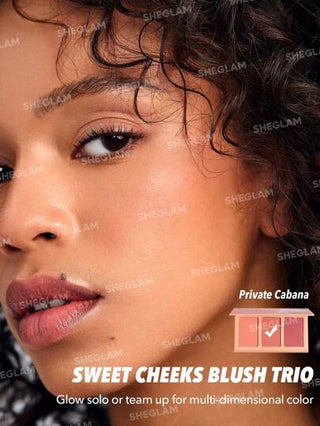 SHEGLAM أحمر خدود Sweet Cheeks Trio-Private Cabana 3-Clolor Powder Blush Palette Long-Lasting High Pigment Poreless Matte Cheeks All-Day Blusher Christmas Winter Pink Brown Rosa Blush عيد الأب التخرج عيد الميلاد العطلة الربيع الصيف Y2K فاخر أزياء...