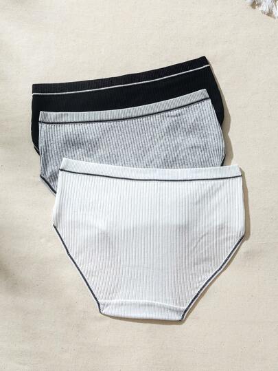 Shein Underwear&Sleepwear Basics 3 أطقم سروال محبك مضلع بفيونكة