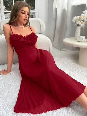 Slumberist قميص نوم نسائي بتصميم كشكش وأحادي اللون