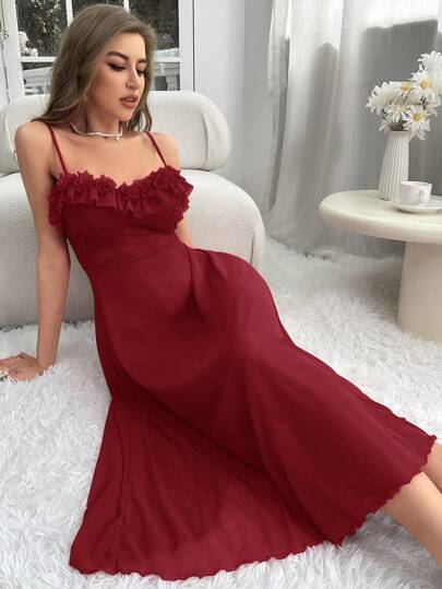 Slumberist قميص نوم نسائي بتصميم كشكش وأحادي اللون