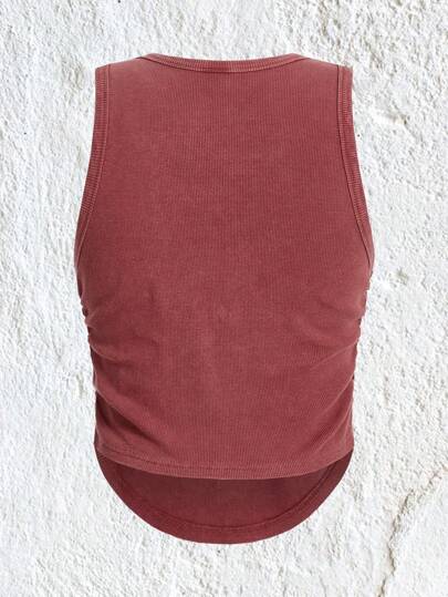 EZwear لباس علوي تانك موحدة اللون حافة منحنية حافة مجمع