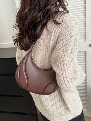 حقيبة يد هلال بتصميم قديم رائج، 1 قطعة، زخرفة سلسلة أكريليك صلبة، جلد صناعي (بي يو)، محمولة، حقيبة كتف أنيقة مزودة بسحاب، مناسبة للفتيات للسفر والاستخدام اليومي، حقيبة ملهمة بطراز قديم للنساء