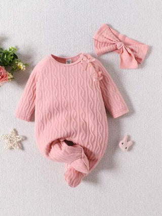SHEIN بدلة رضيعة محبوكة مع زهرة ملتوية للبنات ، لباس المنزل