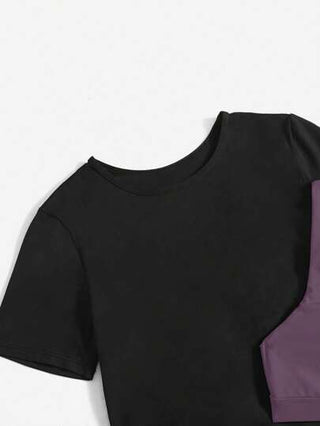 SHEIN Sport Studio بدلة رياضية ناعمة وقابلة للتنفس مع تفاصيل متقاطعة وشريط حروف منسوج للنساء للتمرين