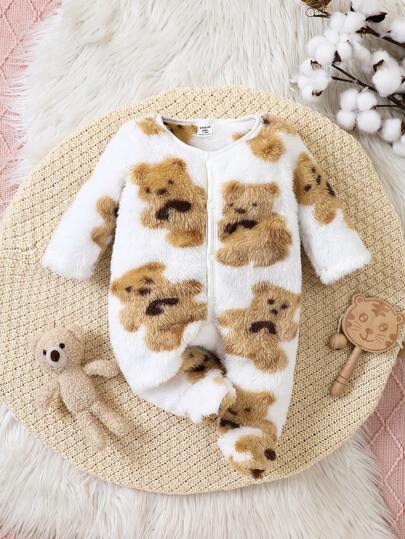 SHEIN باردل صغير جميل لطفل ذكر مع تصميم دب و بالتعاون مع فراء كورالي للبيت الدافئ