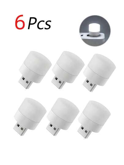 مصباح ليلي بقوة Usb صغير 6 قطع , إضاءة Led مريحة باللون الأبيض الدافئ لحماية العين أثناء القراءة ، يو اس بي للكمبيوتر والهواتف النقالة، وشحن الطاقة.