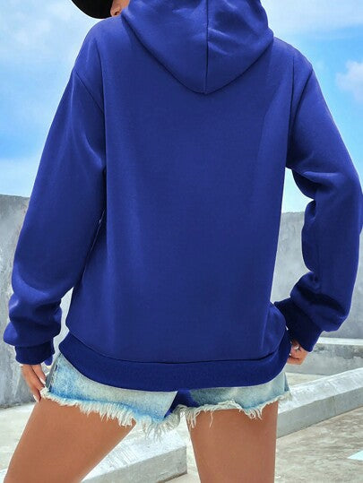 INAWLY هوديSweatshirt مبطن حراري طويل الأكمام مع جيب كنغر وزر خصر، الشعار معلق