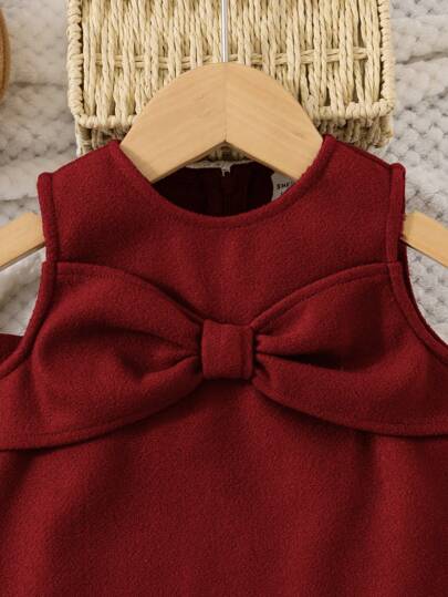 SHEIN للبنات الاطفال عقدة الفراشة أمامية جاكيت صدري & فستان & قبعة